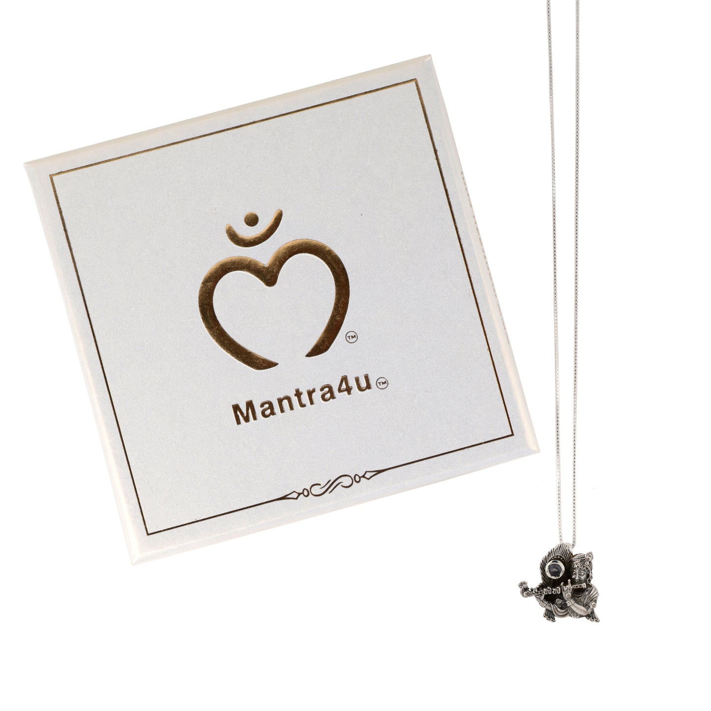 Silver Krishna Engraved Mantra Pendant with Cows