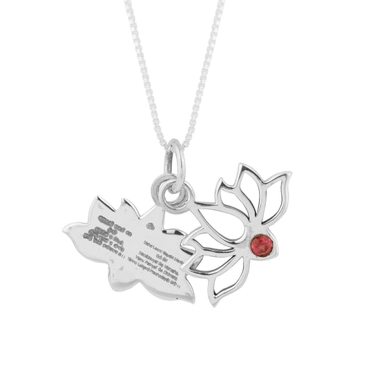 Silver Mahalaxmi Mantra Engraved Lotus pendant