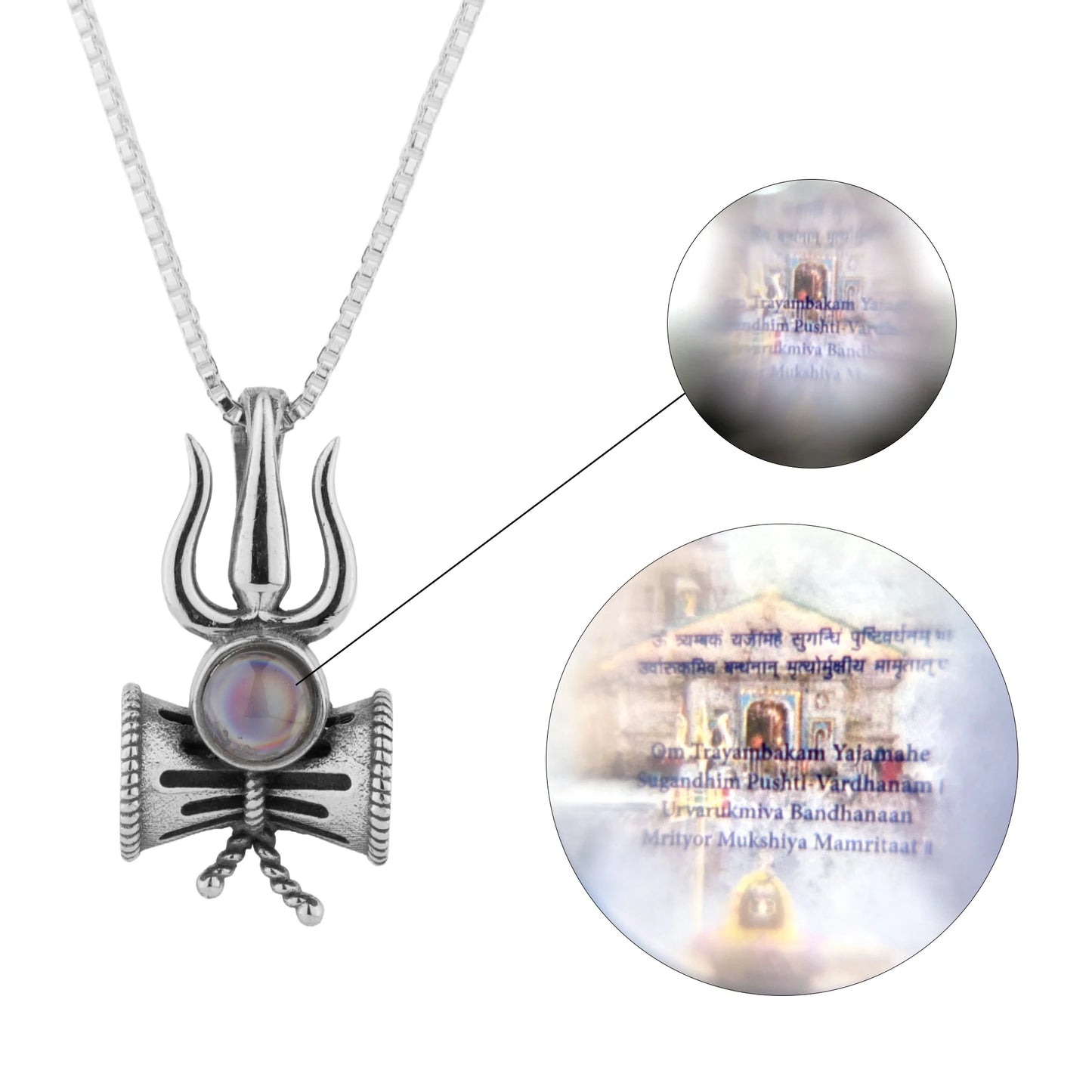 Silver LORD SHIVA LENS pendant with Mahamrityunjaya Mantra inside