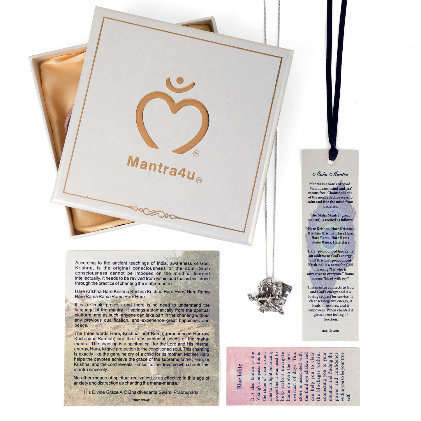 Silver Krishna Pendant with Blue Iolite semi-precious stone