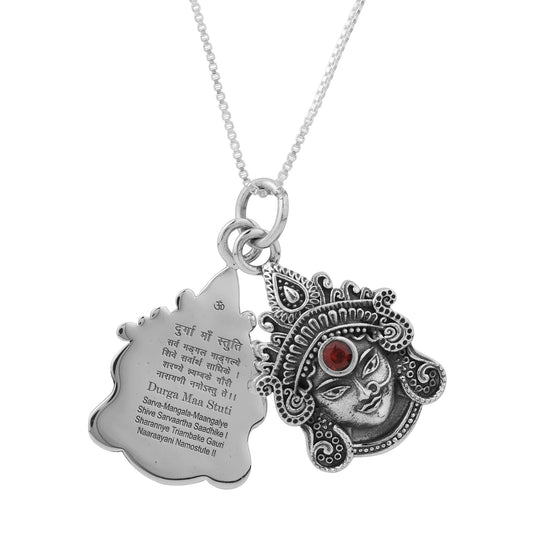 Silver Goddess Durga Engraved Mantra Pendant