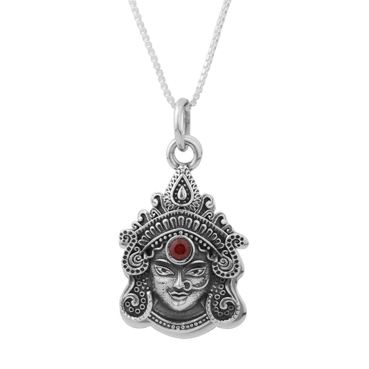 Silver Goddess Durga Engraved Mantra Pendant