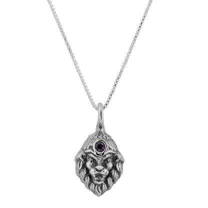 Silver Lord Narasimha Pendant with Blue Lolite
