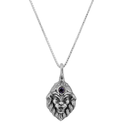 Silver Lord Narasimha Pendant with Blue Lolite