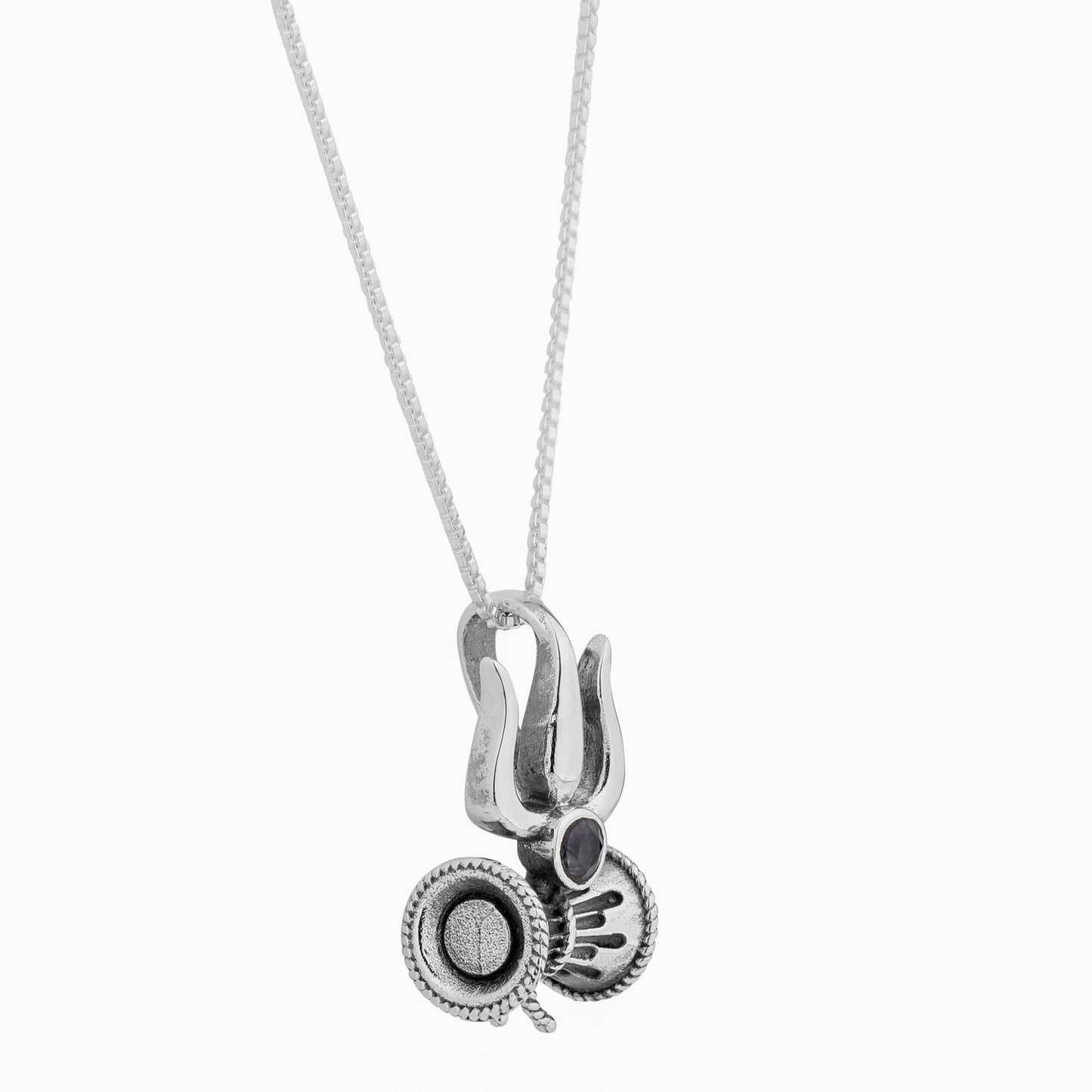 Lord Shiva Pendant in Sterling Silver with Iolite semi-precious stone