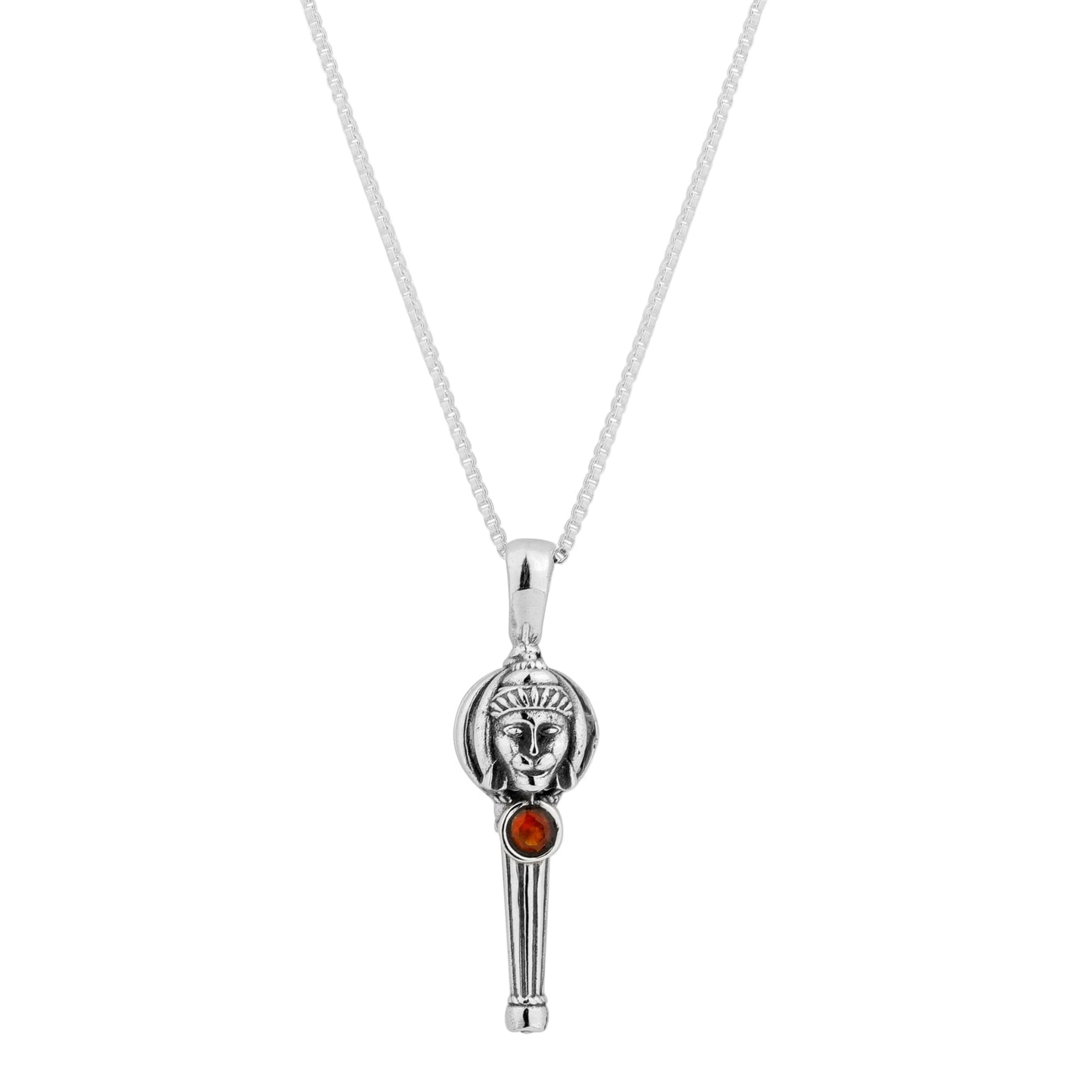 Silver Lord Hanuman Gada Pendant with Carnelian Stone