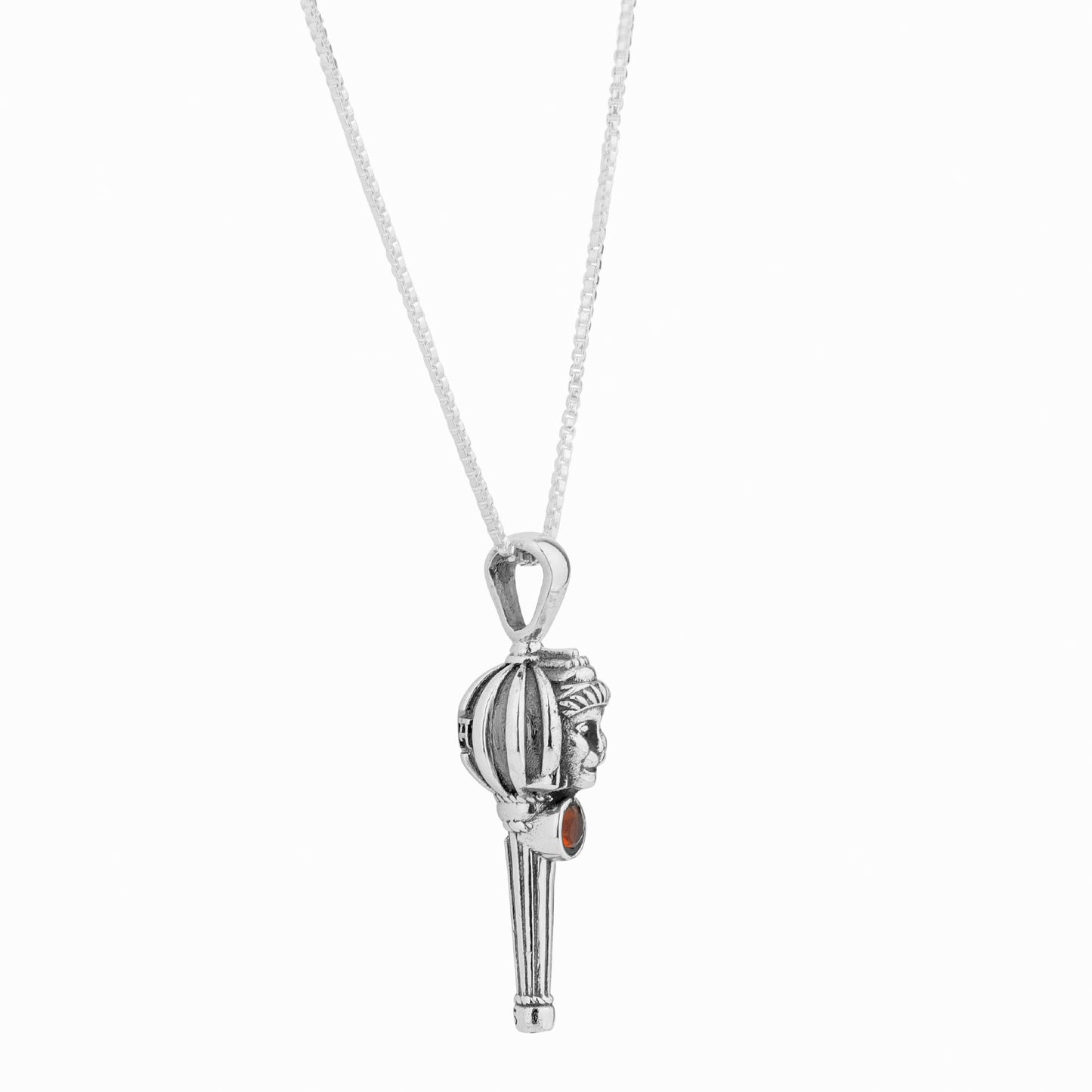 Silver Lord Hanuman Gada Pendant with Carnelian Stone