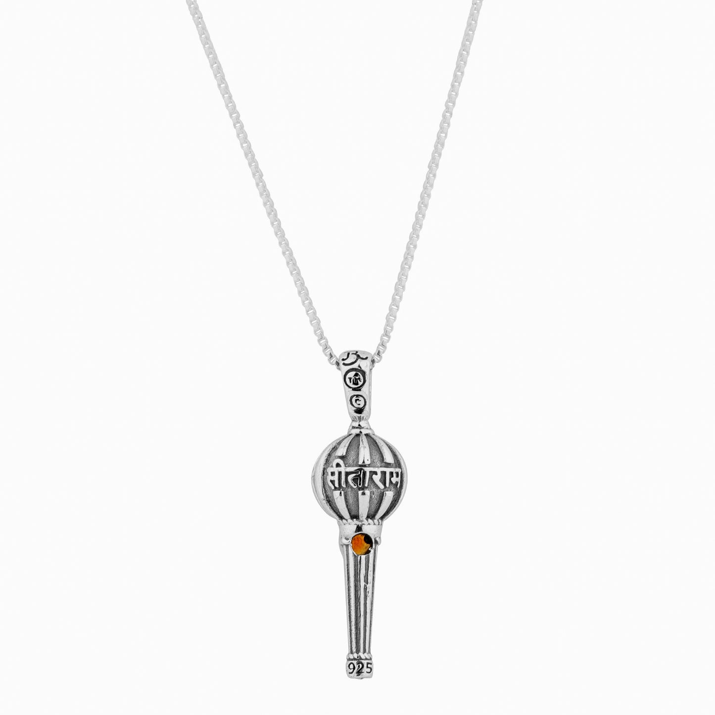 Silver Lord Hanuman Gada Pendant with Carnelian Stone