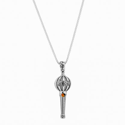 Silver Lord Hanuman Gada Pendant with Carnelian Stone