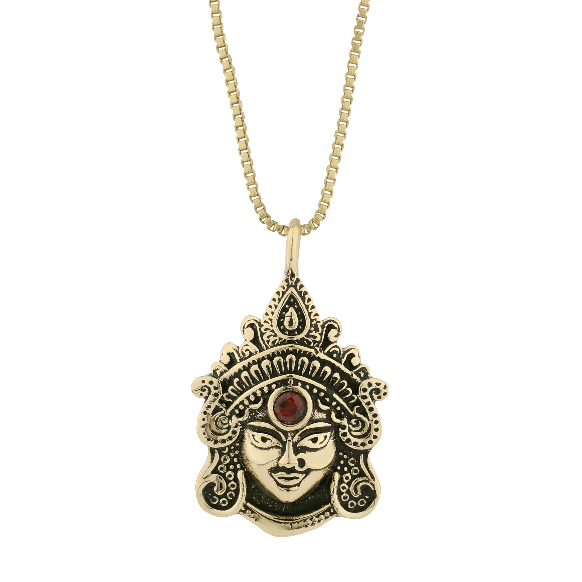 Brass Durga Maa with Garnet