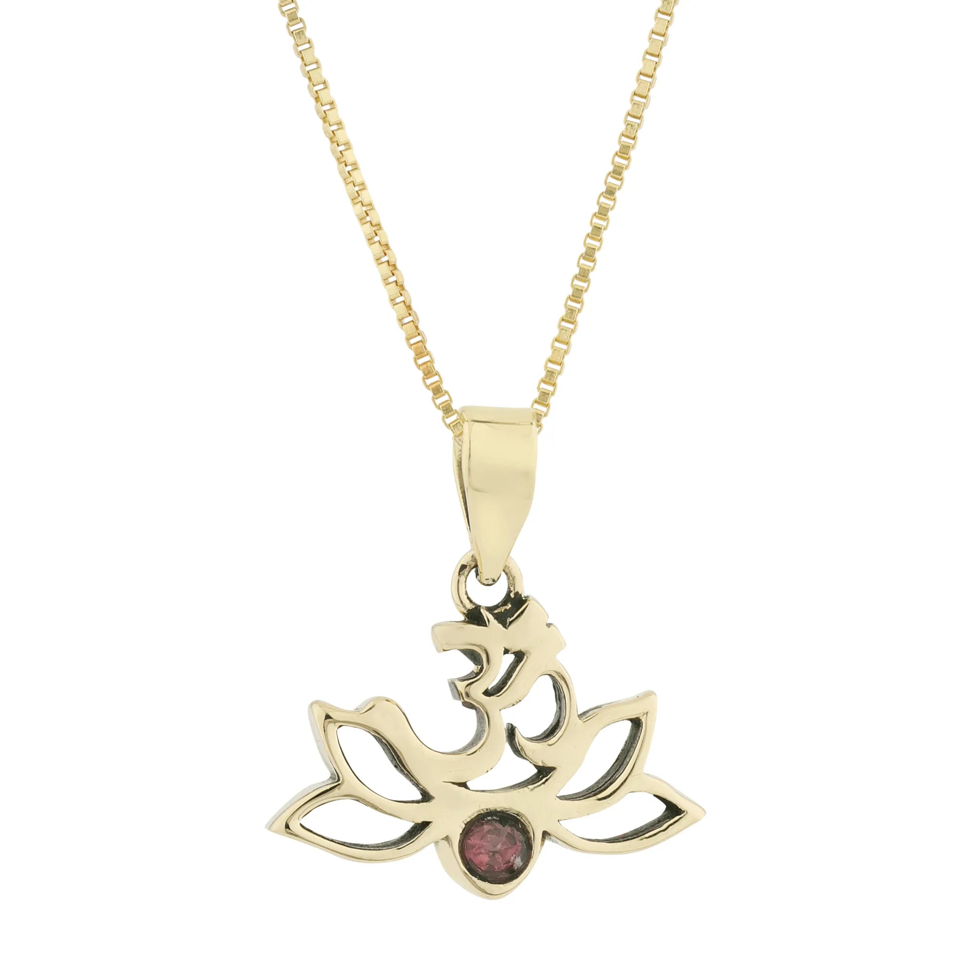 Brass GAYATRI MAA LOTUS with OM Pendant with Pink Tourmaline