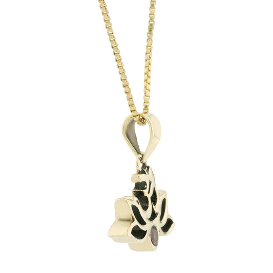 Brass GAYATRI MAA LOTUS with OM Pendant with Pink Tourmaline