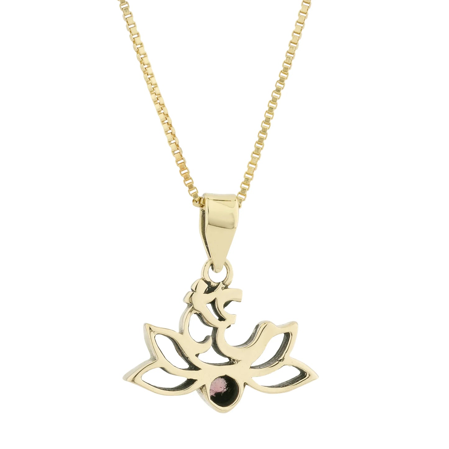 Brass GAYATRI MAA LOTUS with OM Pendant with Pink Tourmaline