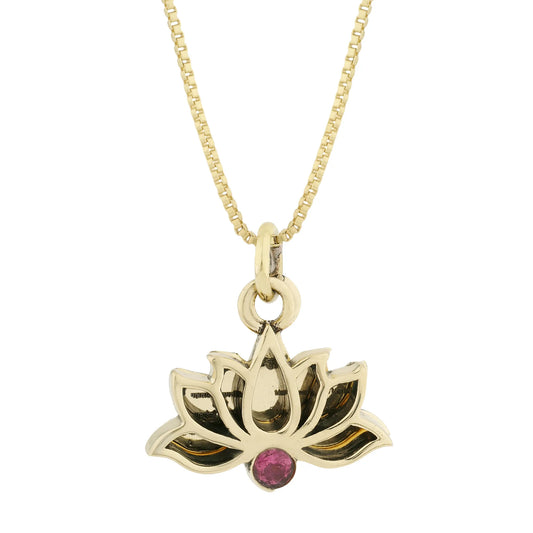 Brass GAYATRI MAA LOTUS with OM - ENGRAVED with Pink Tourmaline