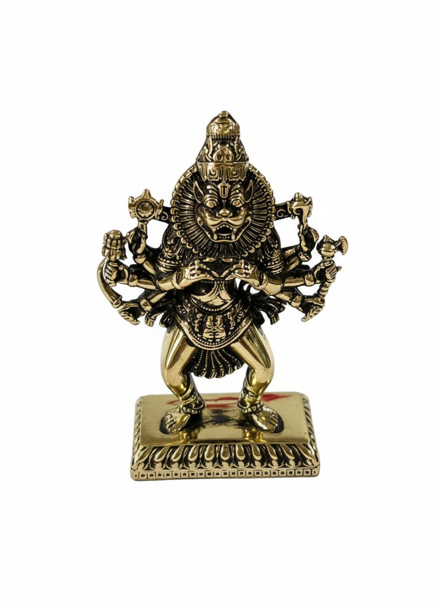 Brass Lord Narasimha Dev Statuette / Murti