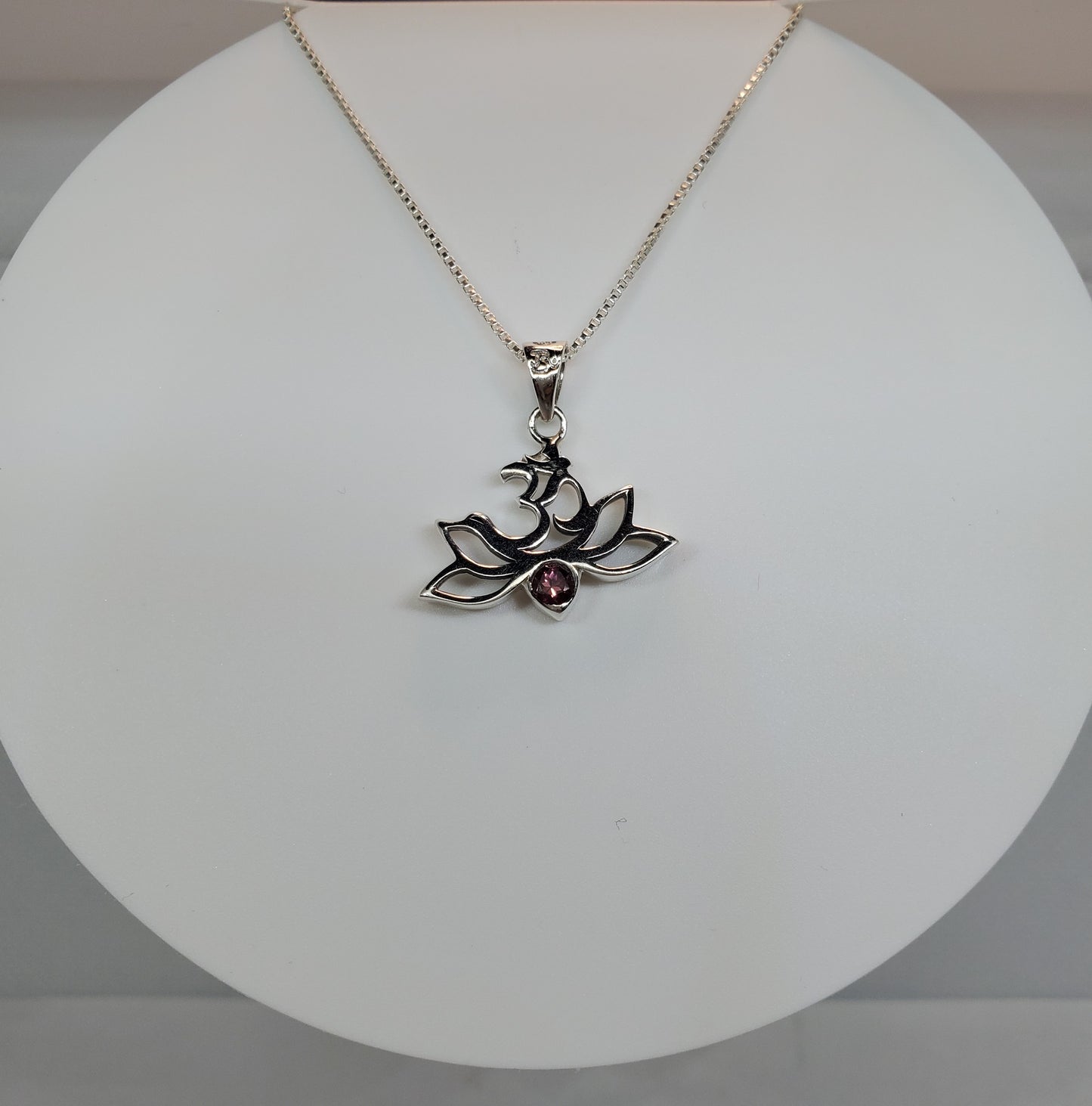 Silver Gayatri Maa Lotus with Pink Tourmaline stone