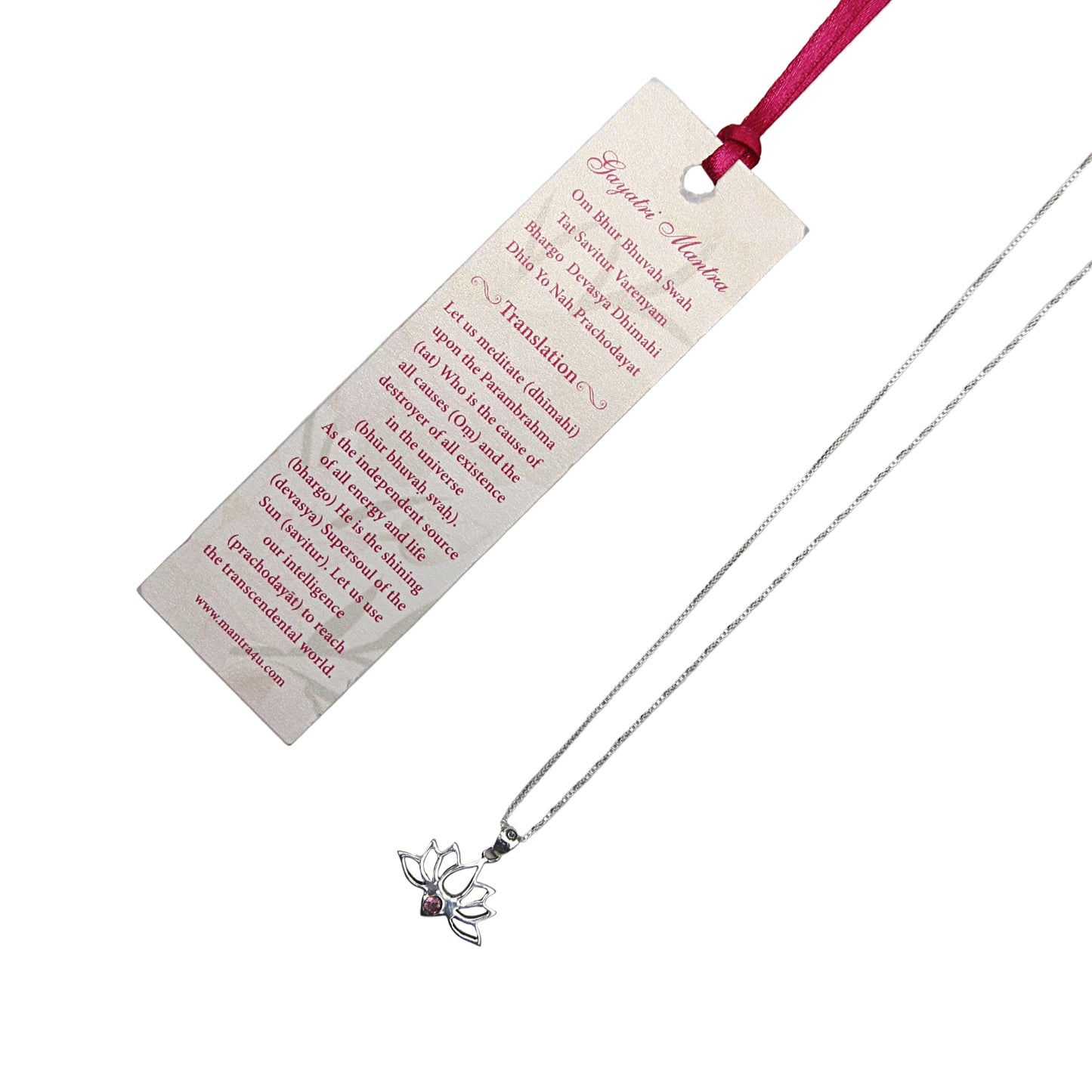 Silver Mahalaxmi Lotus Pendant with Pink Tourmaline stone