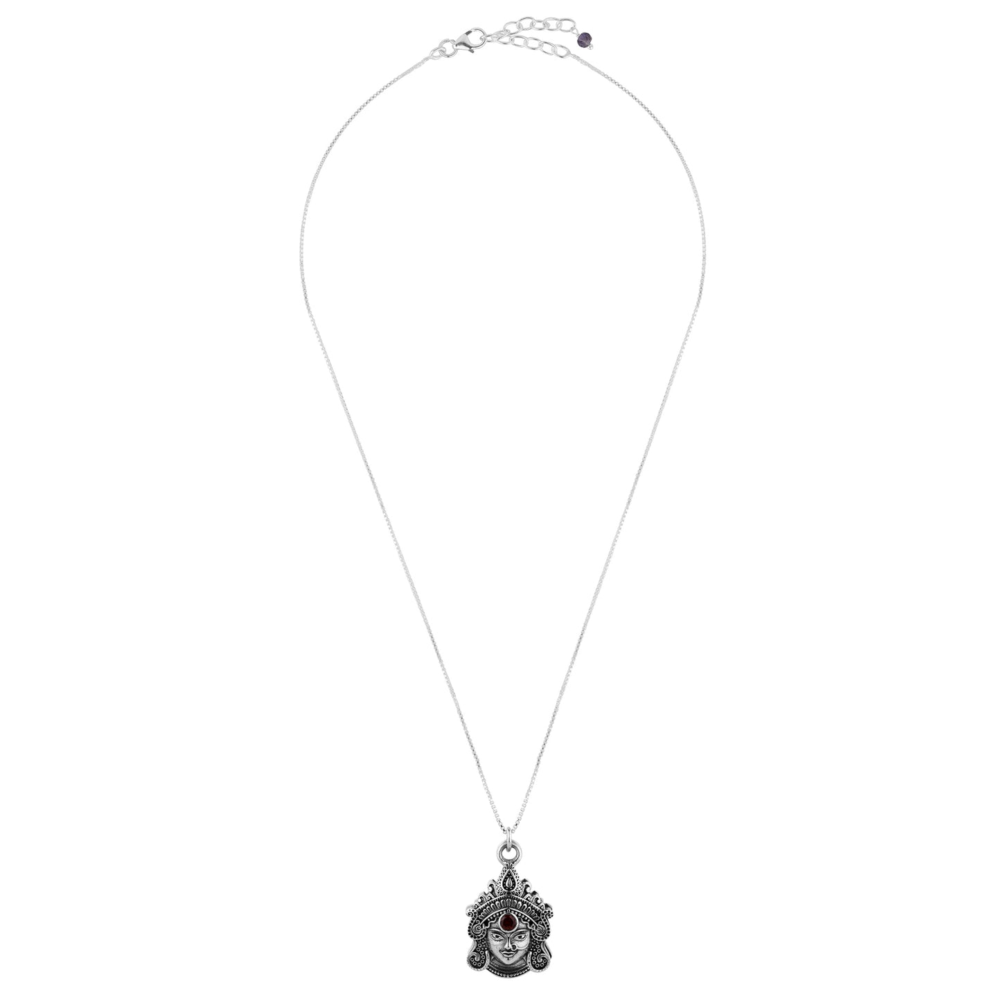 Silver Goddess Durga Engraved Mantra Pendant