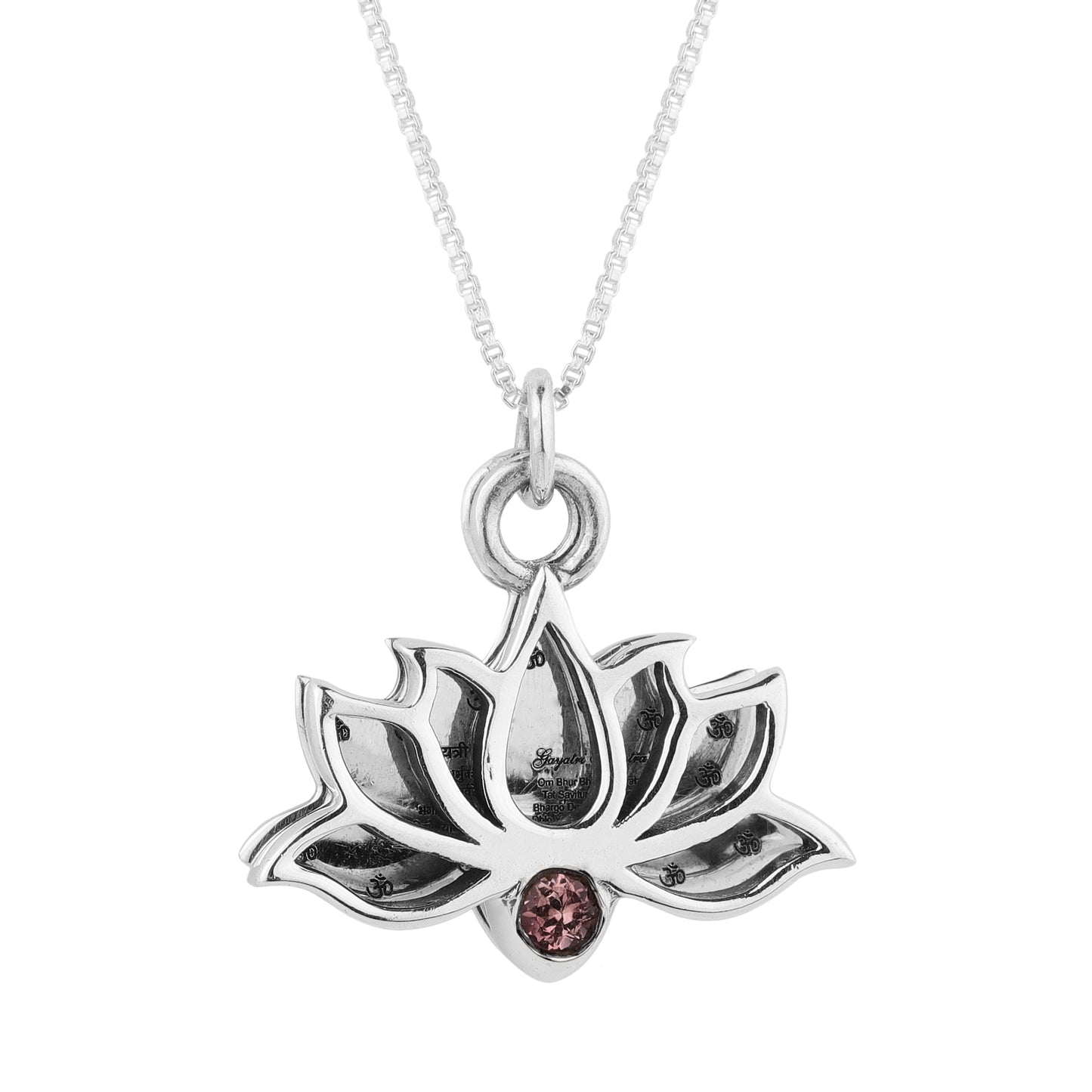 Silver Gayatri Mantra Engraved Lotus and Om pendant