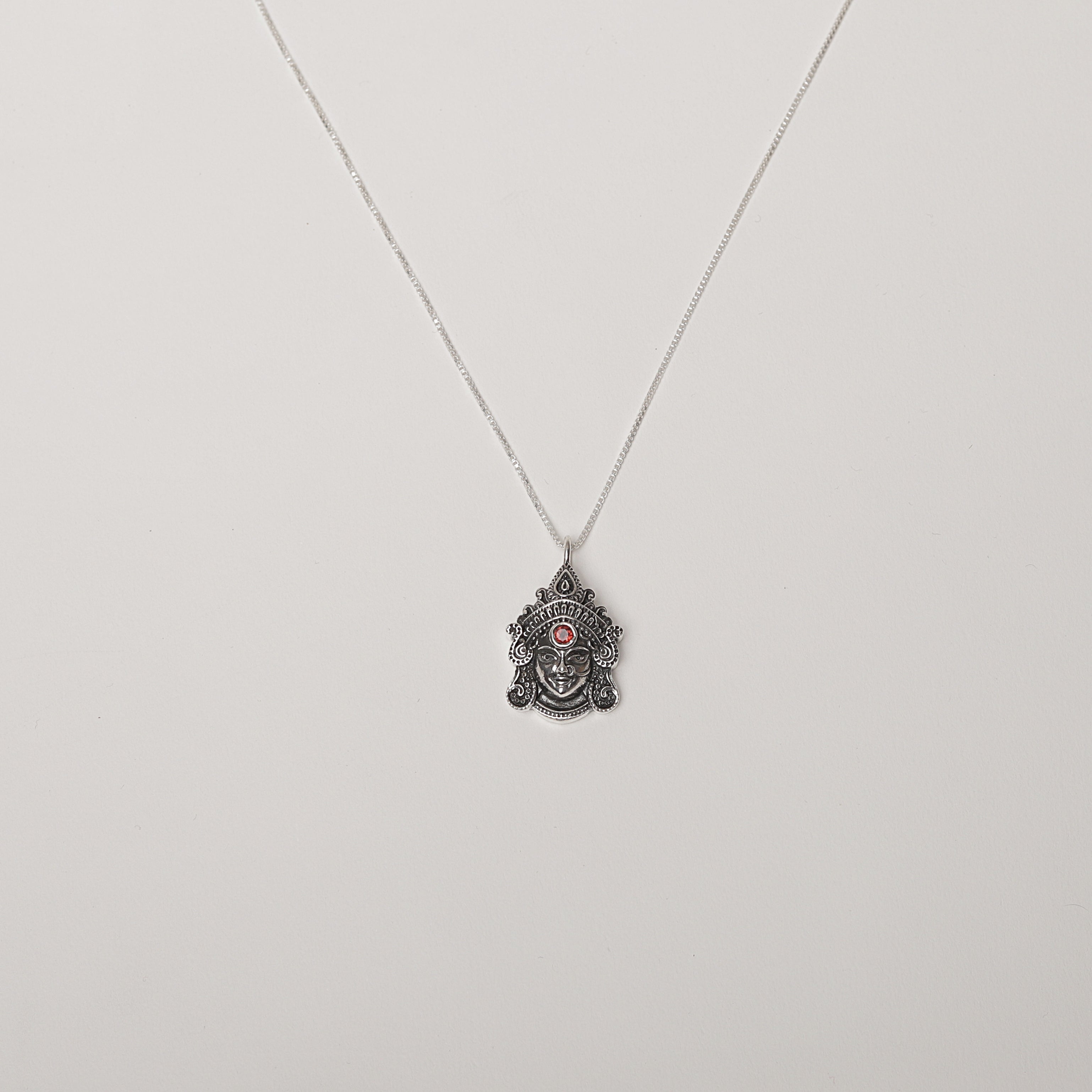 Goddess Durga Pendant with Garnet