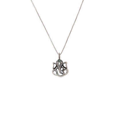 Silver Ganesh Ji Pendant with Green Onyx