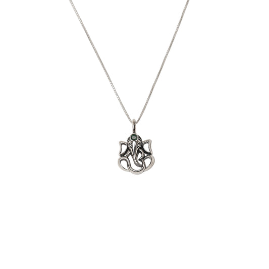 Silver Ganesh Ji Pendant with Green Onyx