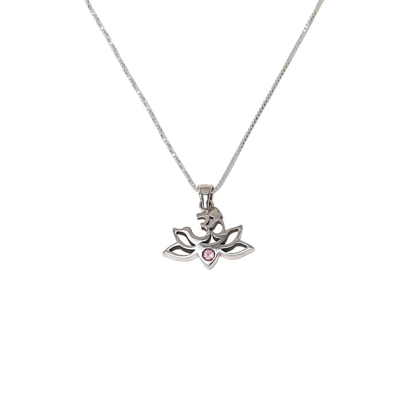Silver Gayatri Maa Lotus with Pink Tourmaline stone