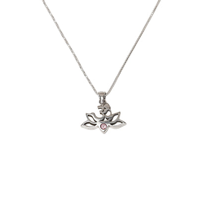 Silver Gayatri Maa Lotus with Pink Tourmaline stone