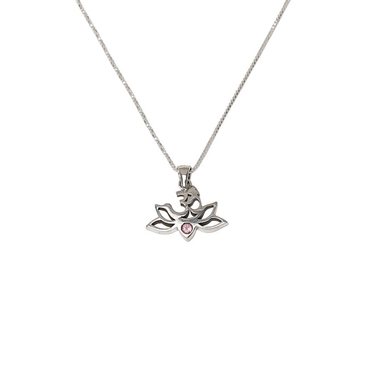Silver Gayatri Maa Lotus with Pink Tourmaline stone