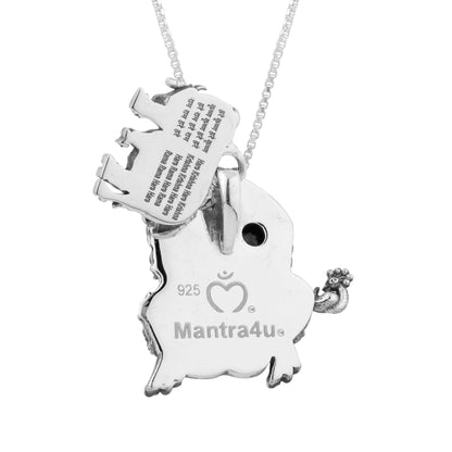 Silver Krishna Engraved Mantra Pendant with Cows