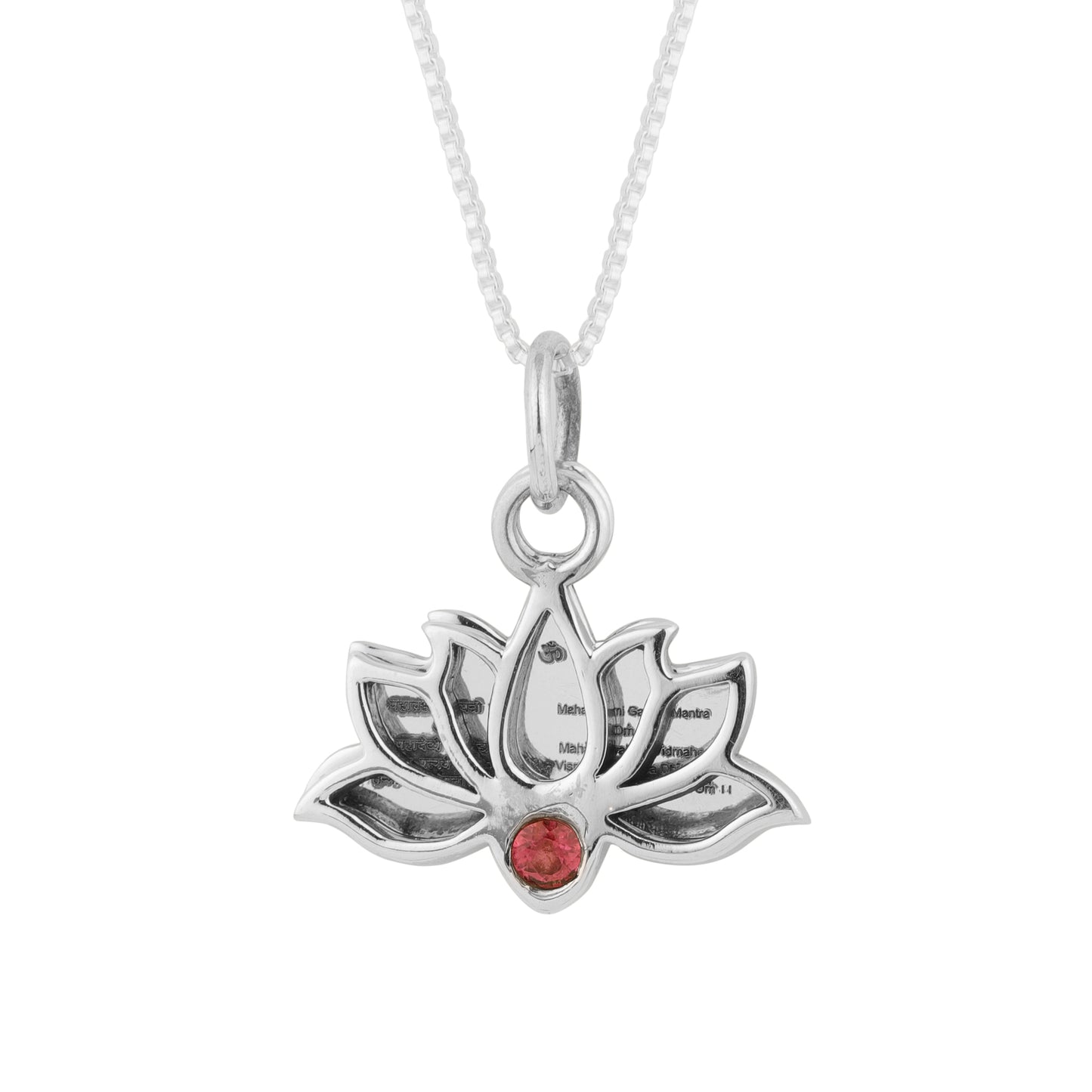 Silver Mahalaxmi Mantra Engraved Lotus pendant