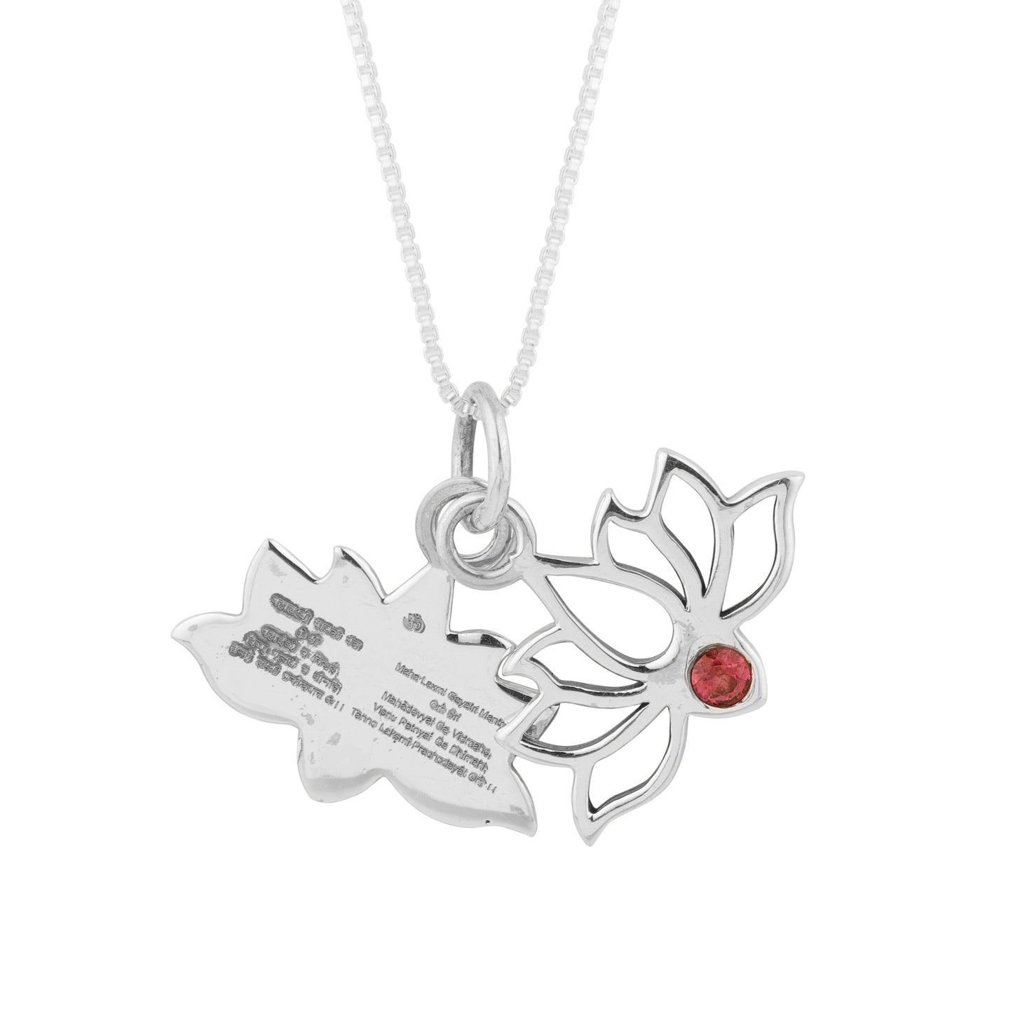 Silver Mahalaxmi Mantra Engraved Lotus pendant