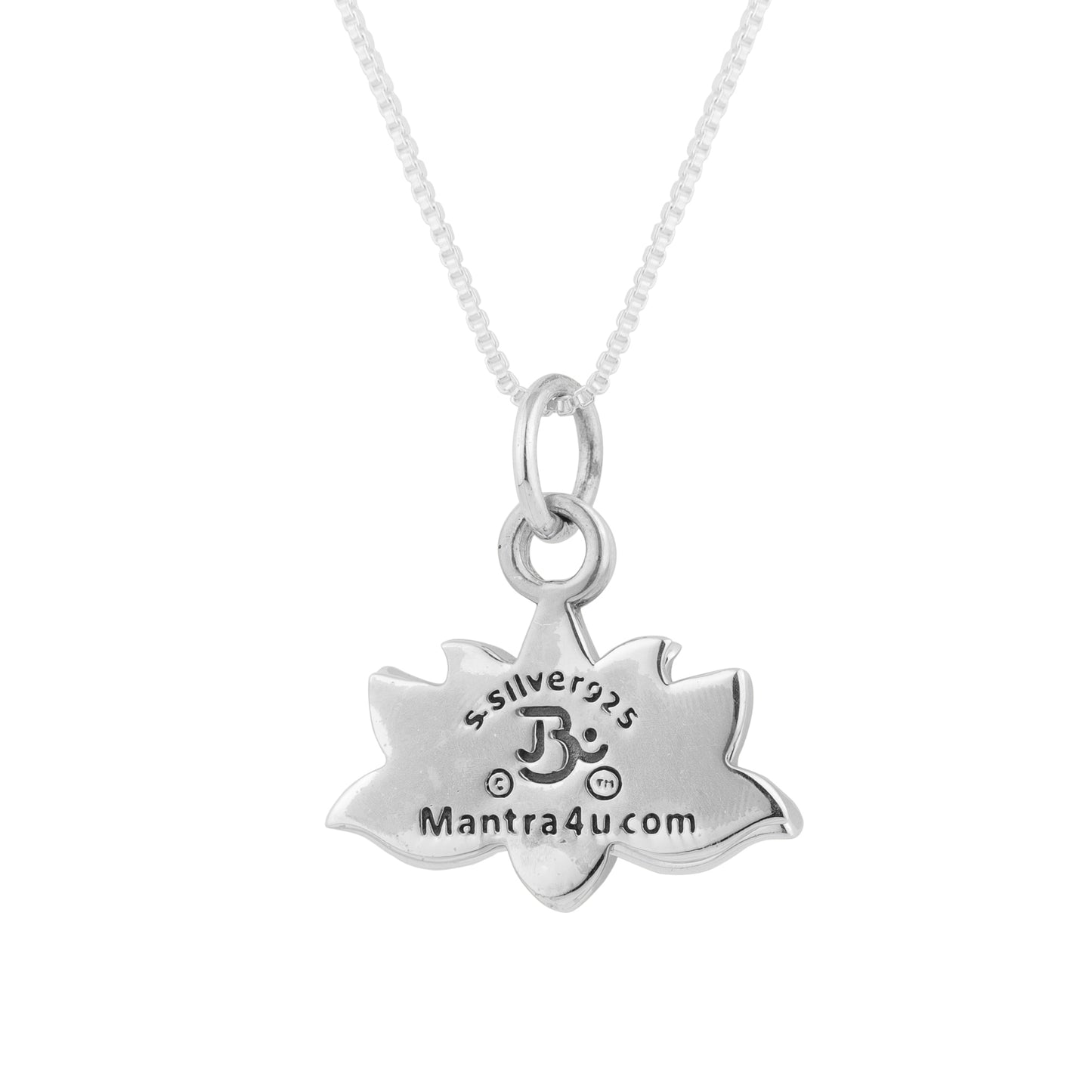 Silver Mahalaxmi Mantra Engraved Lotus pendant