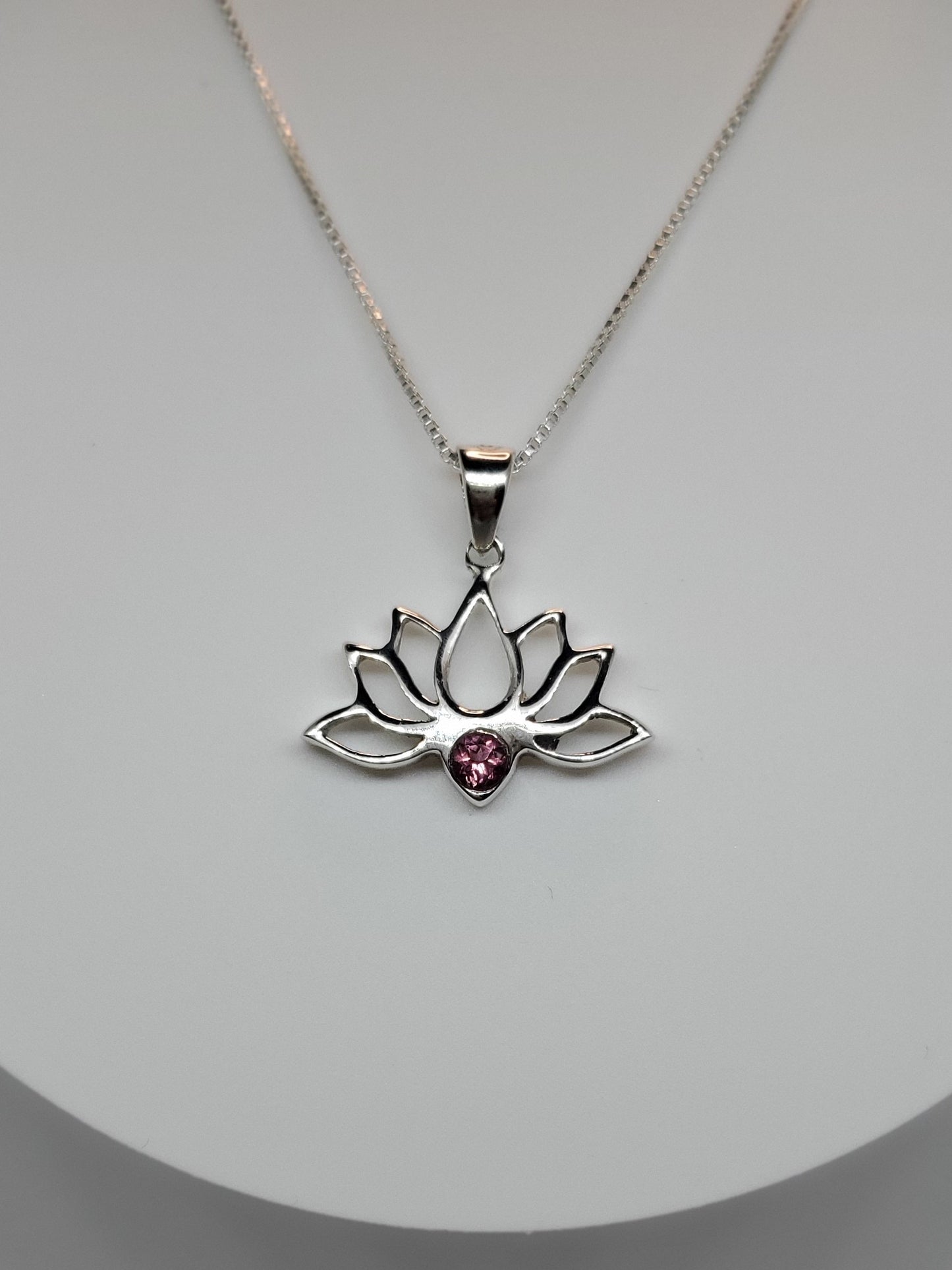 Silver Mahalaxmi Lotus Pendant with Pink Tourmaline stone