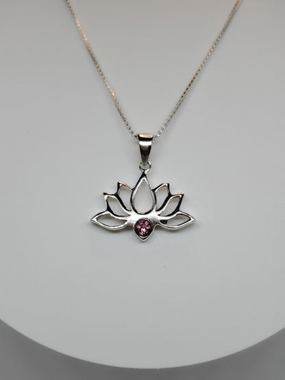 Silver Mahalaxmi Lotus Pendant with Pink Tourmaline stone